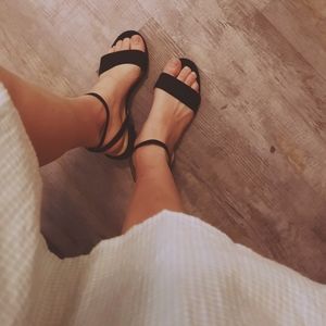 Flat Black Suede Sandals